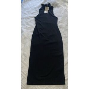 Zara Women's Dress L NWT Black TurtleNeck Fitted Midi Ribbed Sleeveless City